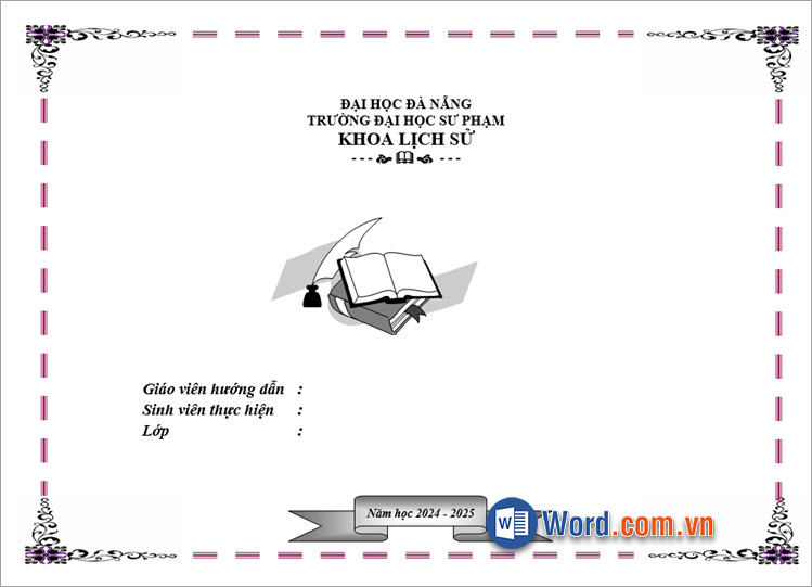 Mẫu bìa ngang Word viền lượn sóng nghệ thuật