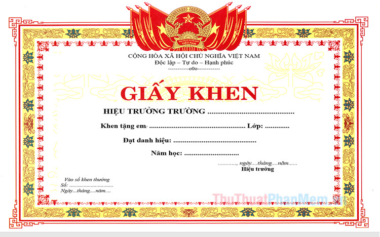 Mẫu giấy khen file Word tổng hợp